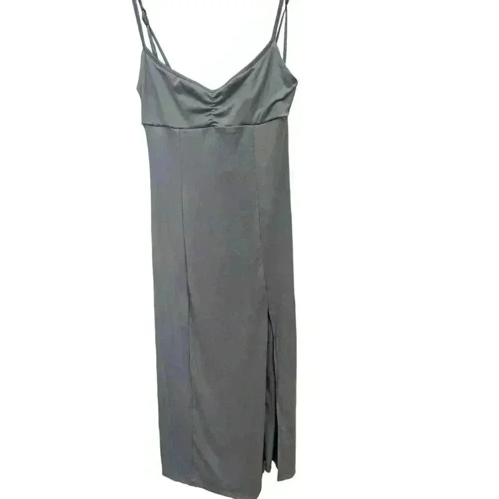 NWT Urban Outfitters Womens Midi V Neck Adjustable Strap Slit Tank Dress Blue XS